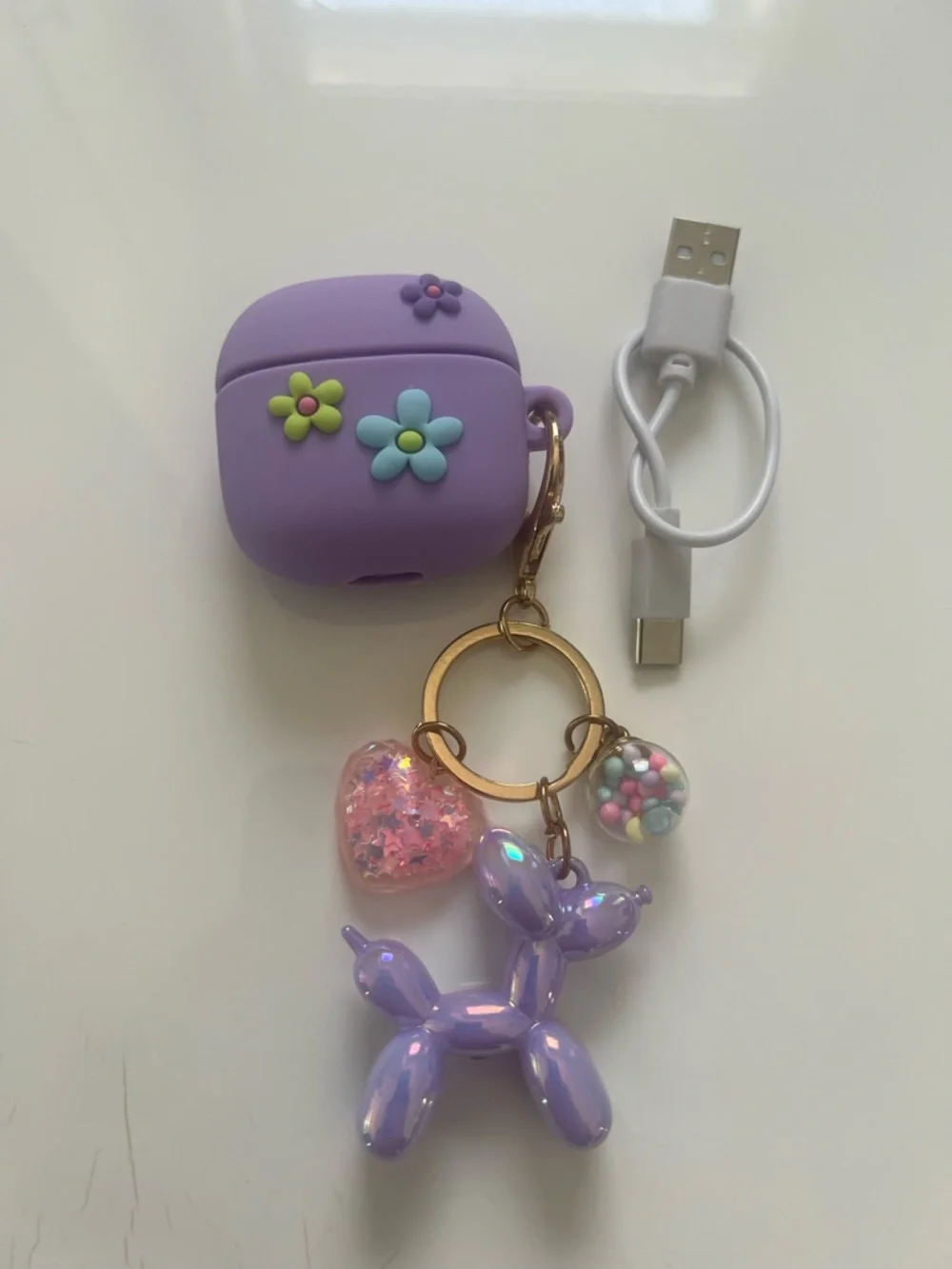 Purple AirPods Case w Keychain Charms + Wireless Earbuds Set Cute